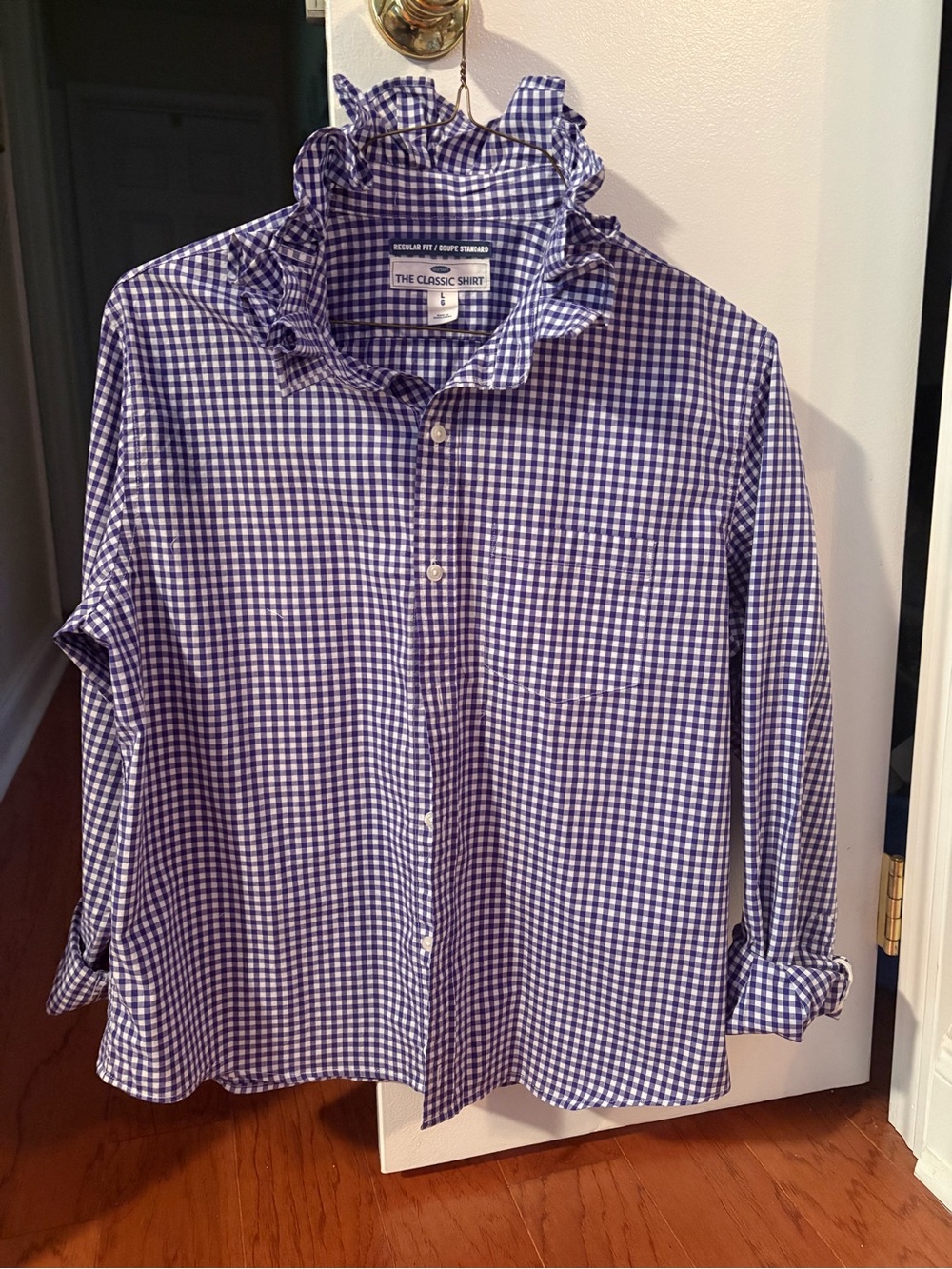 Up-cycled ruffle collar Old Navy Purple & White Gingham Button-Down Shirt